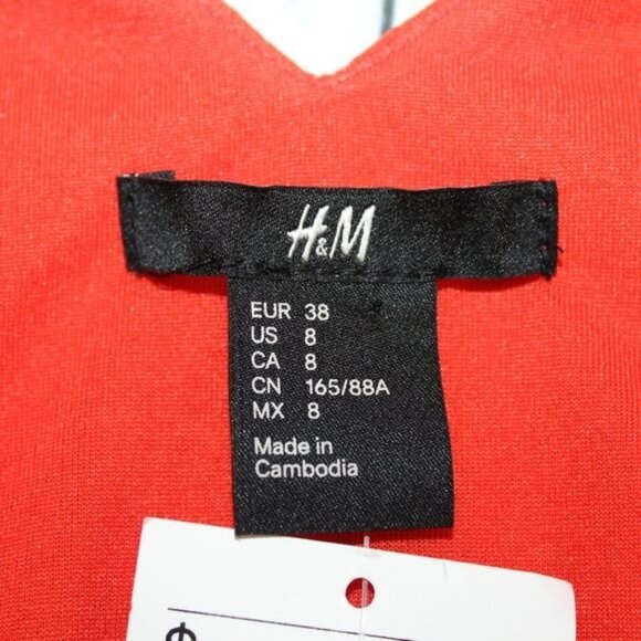 H&M Orange Plunge Neck Sz 8 Faux Wrap Sleeveless Above Knee Cocktail Dress - Picture 6 of 8